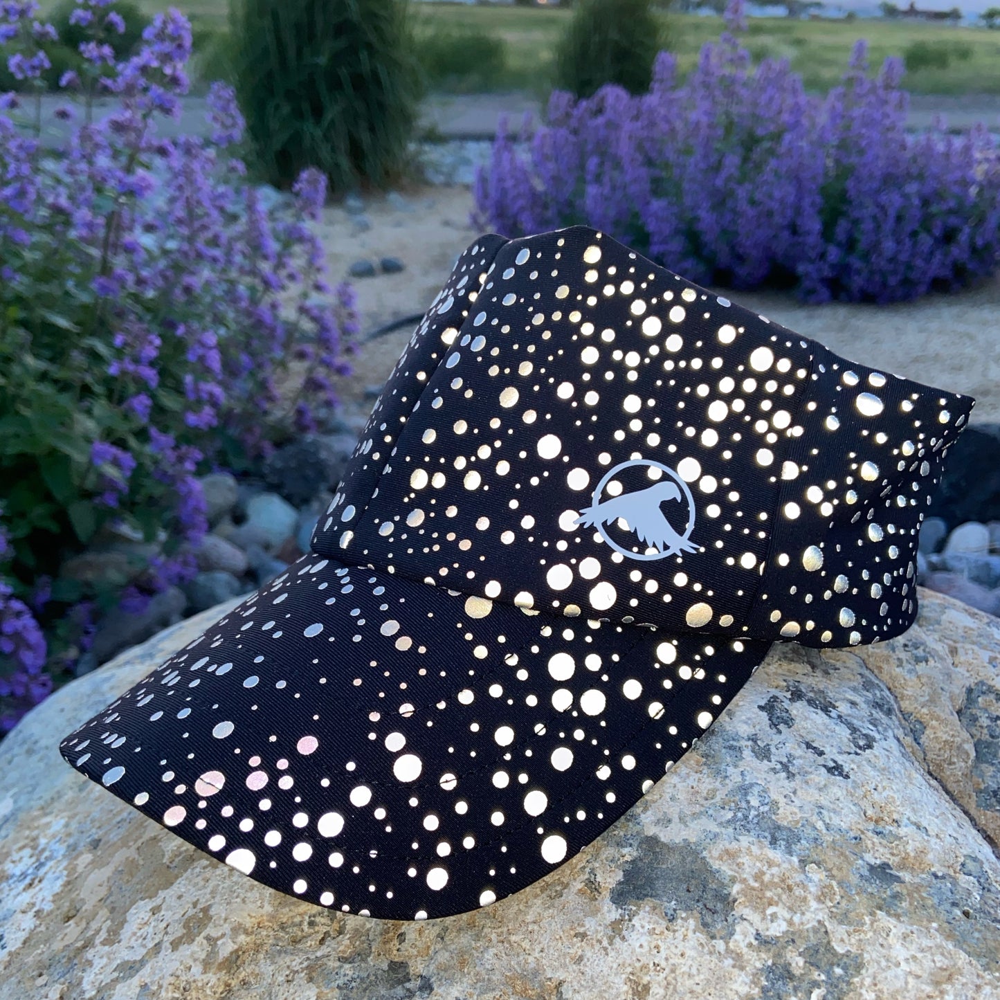 nighttime reflective dot, ultra running trucker for trail running.